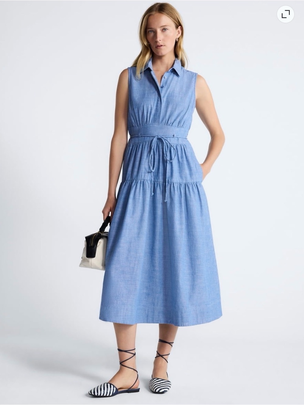 Sleeveless Collared Midi Dress in Light Blue
